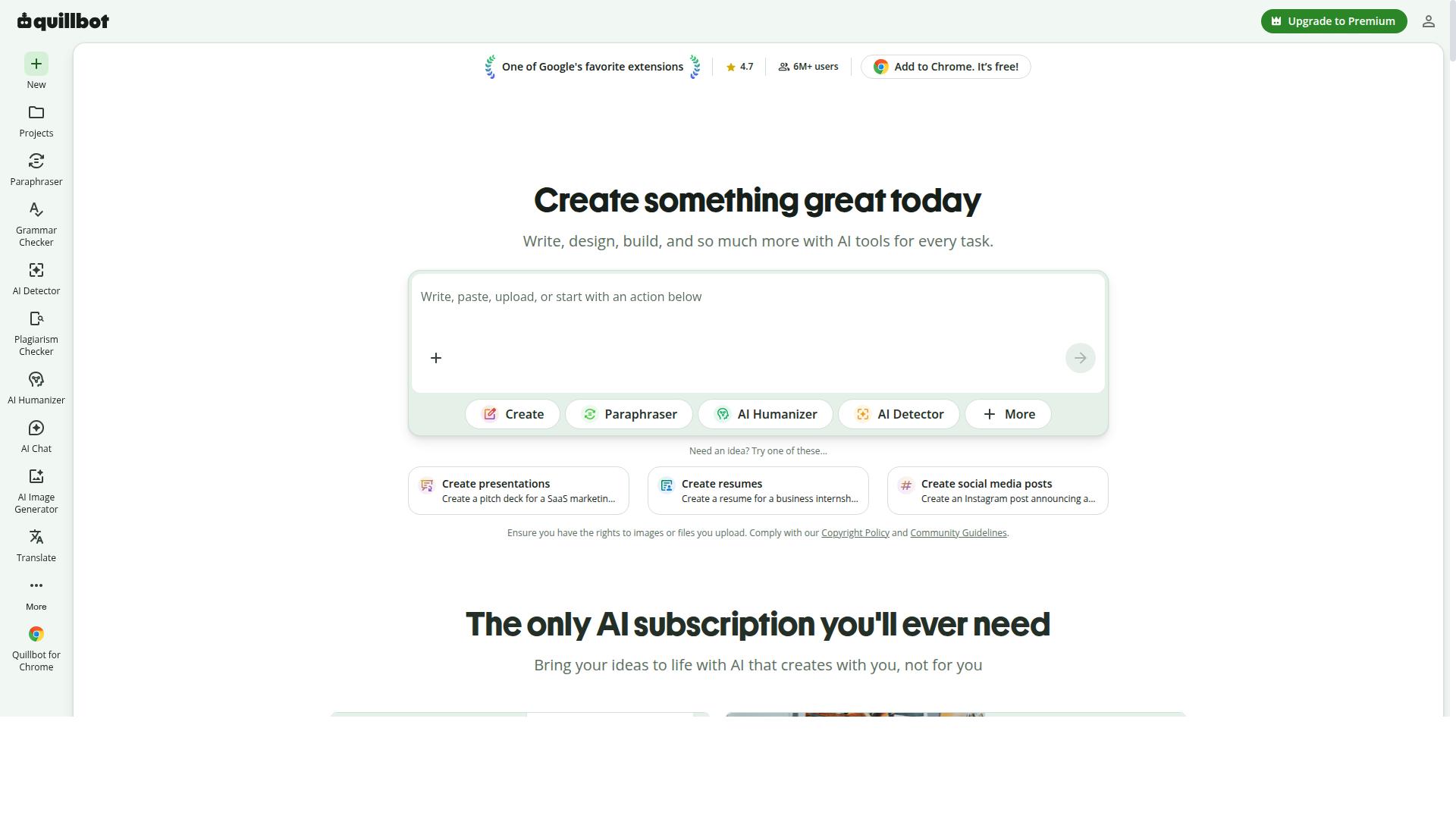 QuillBot AI Blog Post Generator website